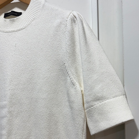 Ann Taylor Ivory White Crew Neck Puff Short Sleeve Sweater Size Medium - Picture 6 of 9